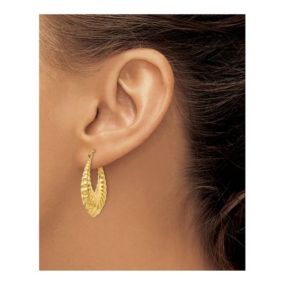 14K Yellow Gold 14mm Scalloped Hollow Hoop Earrings – view 4