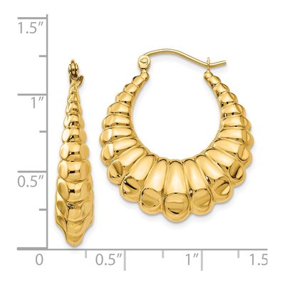 14K Yellow Gold 14mm Scalloped Hollow Hoop Earrings – view 5