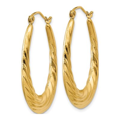 14K Yellow Gold Twisted Oval Hoop Earrings – view 3