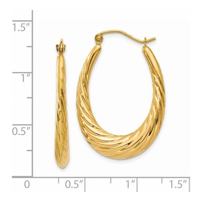 14K Yellow Gold Twisted Oval Hoop Earrings – view 5
