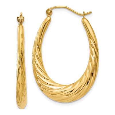 14K Yellow Gold Twisted Oval Hoop Earrings
