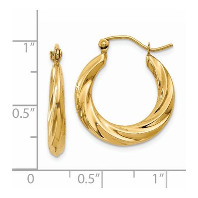 14K Yellow Gold Twisted Hoop Earrings, Polished – view 5