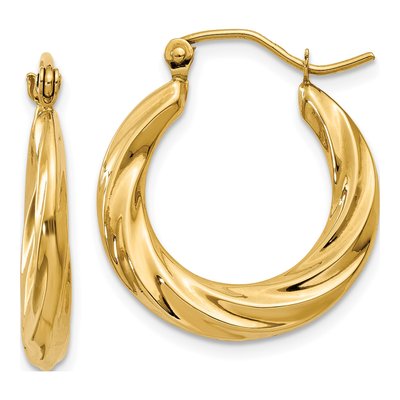 14K Yellow Gold 13mm Twisted Hoop Earrings