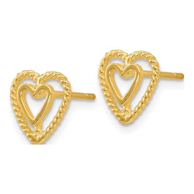14K Yellow Gold Open Heart-In-Heart Stud Earrings – view 3