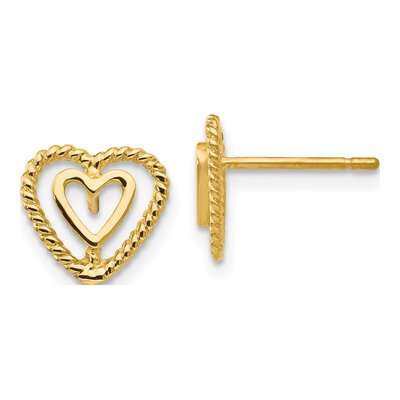14K Yellow Gold Open Heart-In-Heart Stud Earrings