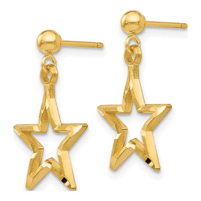 14K Yellow Gold Open Star Dangle Earrings – view 2