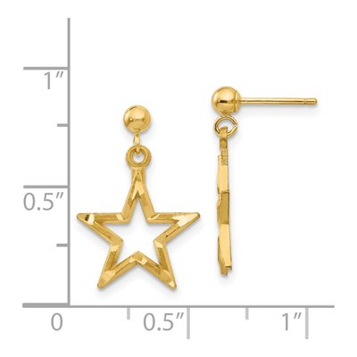 14K Yellow Gold Open Star Dangle Earrings – view 4
