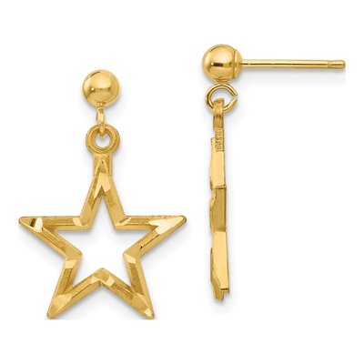 14K Yellow Gold Open Star Dangle Earrings