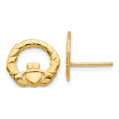 14K Yellow Gold Claddagh Stud Earrings
