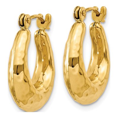 14K Yellow Gold 9mm Hammered Hoop Earrings – view 2