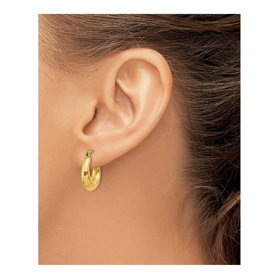 14K Yellow Gold 9mm Hammered Hoop Earrings – view 3