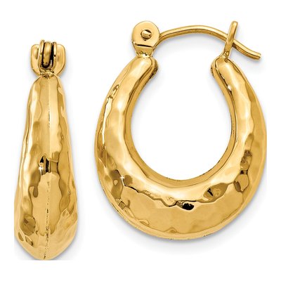 14K Yellow Gold 9mm Hammered Hoop Earrings