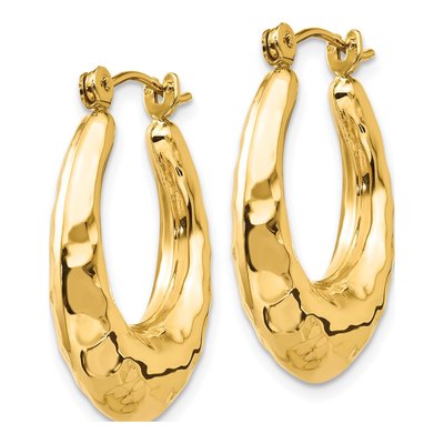 14K Yellow Gold Hammered Hoop Earrings – view 3