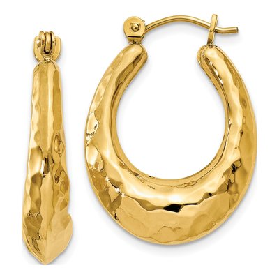 14K Yellow Gold Hammered Hoop Earrings