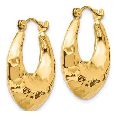 14K Yellow Gold Hammered Hoop Earrings – view 3