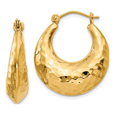 14K Yellow Gold 11mm Hammered Hoop Earrings
