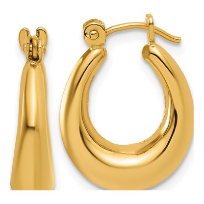 14K Yellow Gold 9mm Oval Hoop Earrings