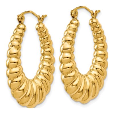 14K Yellow Gold Scalloped Hoop Earrings – view 3