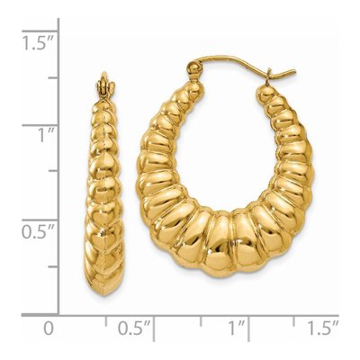 14K Yellow Gold Scalloped Hoop Earrings – view 5