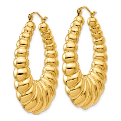 14K Yellow Gold Scalloped Hoop Earrings – view 3