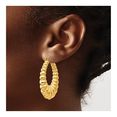 14K Yellow Gold Scalloped Hoop Earrings – view 4