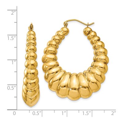 14K Yellow Gold Scalloped Hoop Earrings – view 5
