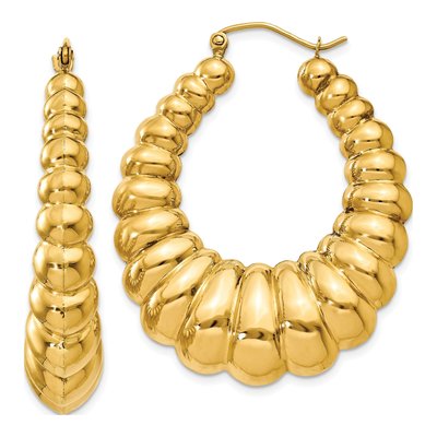 14K Yellow Gold Scalloped Hoop Earrings