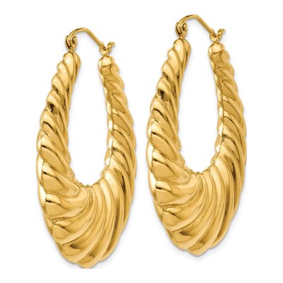 14K Yellow Gold Scalloped Hoop Earrings – view 3