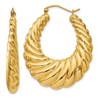 14K Yellow Gold Scalloped Hoop Earrings