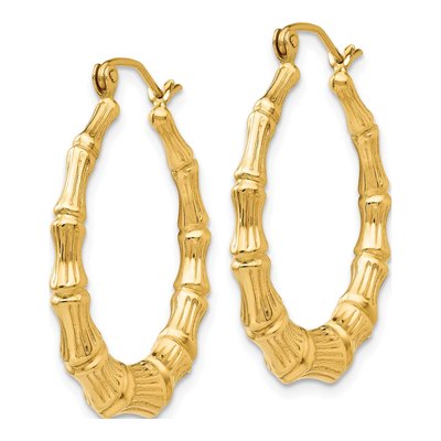 14K Yellow Gold 28mm Bamboo Hoop Earrings – view 3