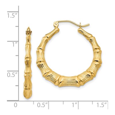 14K Yellow Gold 28mm Bamboo Hoop Earrings – view 5