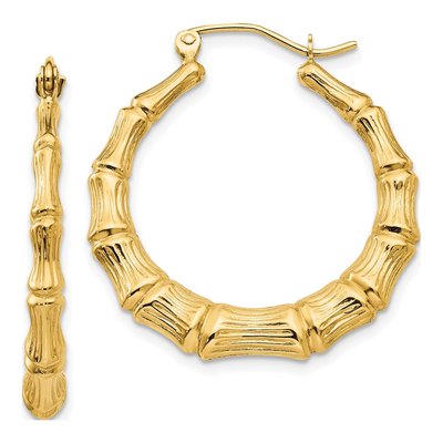 14K Yellow Gold 28mm Bamboo Hoop Earrings