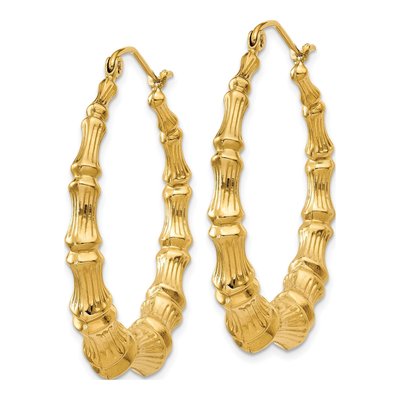 14K Yellow Gold 35mm Bamboo Hoop Earrings – view 3