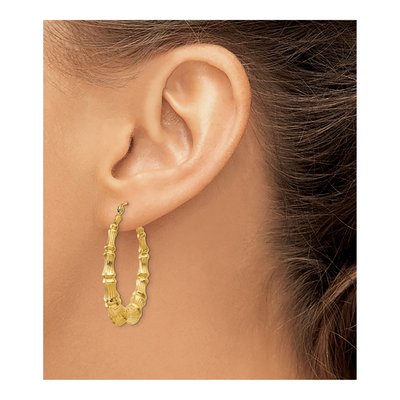 14K Yellow Gold 35mm Bamboo Hoop Earrings – view 4