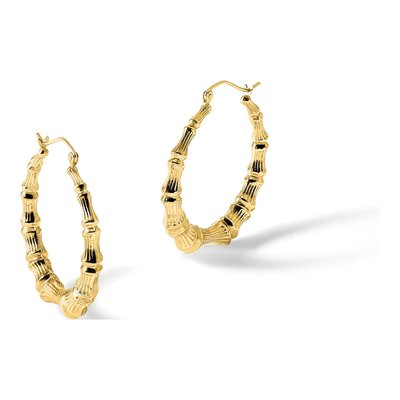 14K Yellow Gold 35mm Bamboo Hoop Earrings – view 6