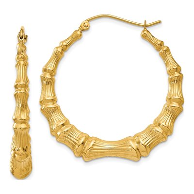 14K Yellow Gold 35mm Bamboo Hoop Earrings