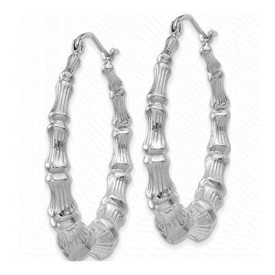 14K White Gold 35mm Bamboo Hoop Earrings – view 2