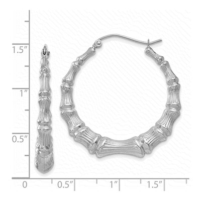 14K White Gold 35mm Bamboo Hoop Earrings – view 4