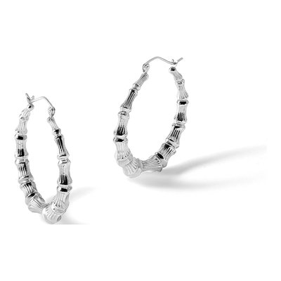 14K White Gold 35mm Bamboo Hoop Earrings – view 5