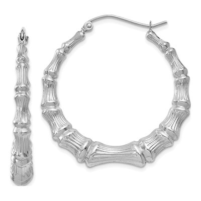 14K White Gold 35mm Bamboo Hoop Earrings