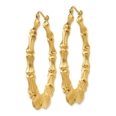 14K Yellow Gold 43mm Bamboo Hoop Earrings – view 3