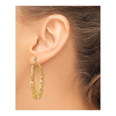 14K Yellow Gold 43mm Bamboo Hoop Earrings – view 4