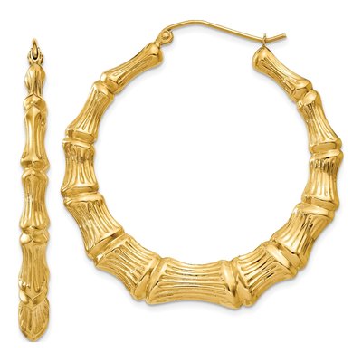 14K Yellow Gold 43mm Bamboo Hoop Earrings