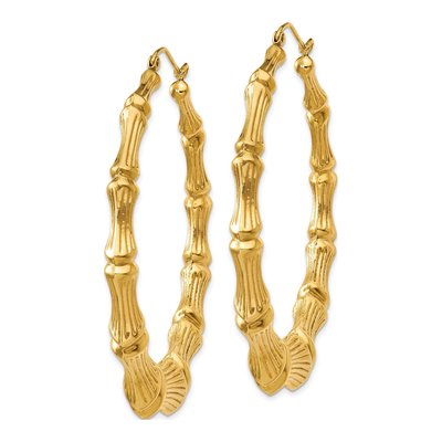 14K Yellow Gold 55mm Bamboo Hoop Earrings – view 3