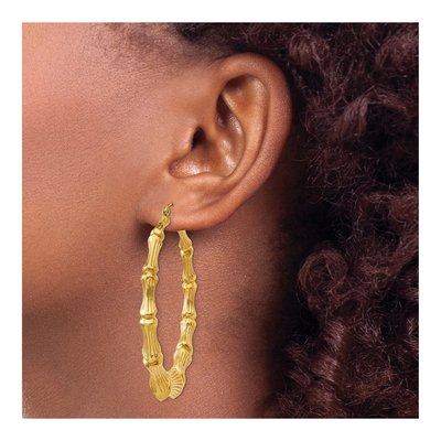 14K Yellow Gold 55mm Bamboo Hoop Earrings – view 4