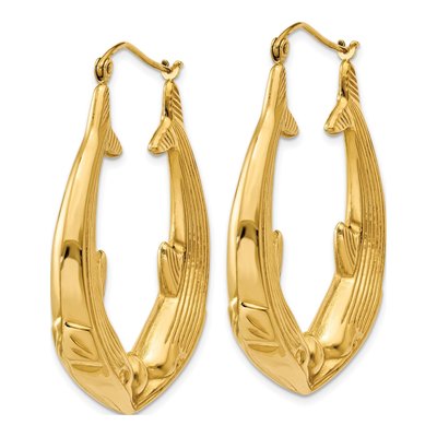 14K Yellow Gold Dolphin Hoop Earrings – view 3