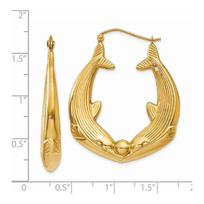 14K Yellow Gold Dolphin Hoop Earrings – view 5