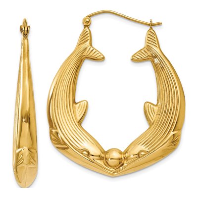 14K Yellow Gold Dolphin Hoop Earrings