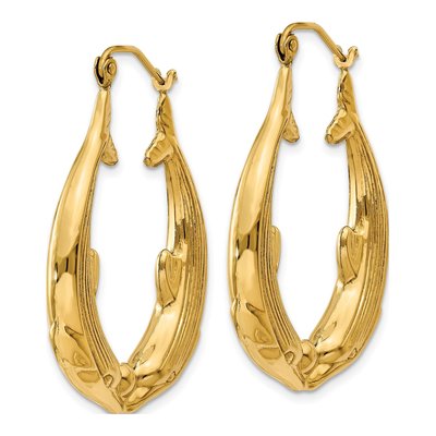 14K Yellow Gold Dolphin Hoop Earrings – view 3