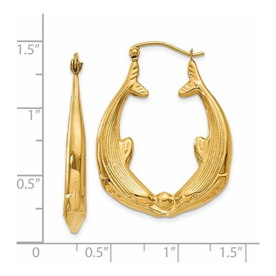 14K Yellow Gold Dolphin Hoop Earrings – view 5